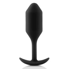 b-Vibe Snug Plug 2 black silicone anal plug front view showing tapered body and curved base
