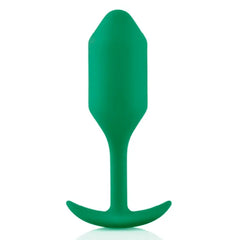 b-Vibe Snug Plug 2 green silicone anal plug front view showing tapered shape