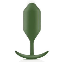 b-Vibe Snug Plug 4 army green silicone anal plug front view with anchor-style base