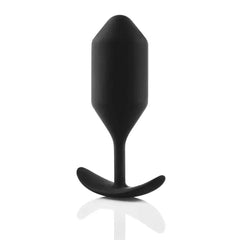 b-Vibe Snug Plug 4 black silicone plug with slim neck and ergonomic anchor base, side angle