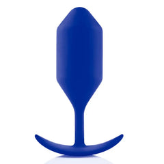 b-Vibe Snug Plug 4 navy blue silicone plug front view showing tapered body and anchor base