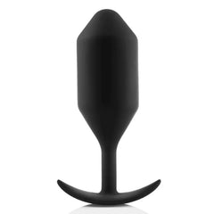 b-Vibe Snug Plug 5 black silicone anal plug, front view showing tapered body and anchor base