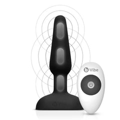 b-Vibe Trio Plug with triple motor panels highlighted and white wireless remote control