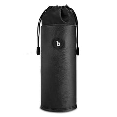 b-Vibe UV Sterilizer Pouch front view, cylindrical black pebbled faux-leather body with drawstring top