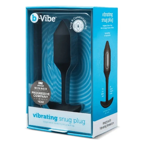 b-Vibe Vibrating Snug Plug 2 black silicone in award-winning packaging with product details