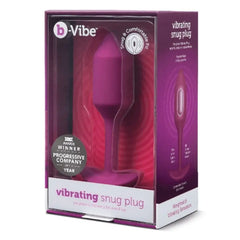 b-Vibe Vibrating Snug Plug in fuchsia silicone shown in award-winning retail packaging
