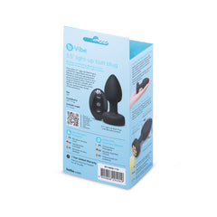 Back of b-Vibe Light-Up Butt Plug box showing size specs and feature details
