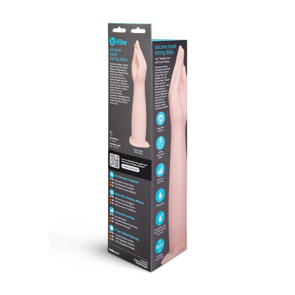 Back of the b-Vibe Silicone Hand Fisting Dildo retail box with product details and specifications