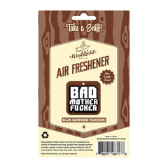 Back of Bad Mother Fucker Air Freshener packaging showing usage instructions and barcode