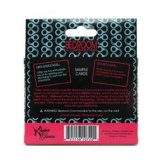 Back of Bedroom Commands packaging showing game description, sample cards, and card count