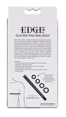 Back of Edge Silicone Pinching Rods box showing features, instructions, and diagram