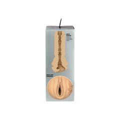 Back of Feel Reya packaging showing internal sleeve canal diagram and skin-like material note