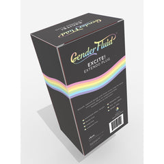 Back of Gender Fluid Excite! Extendo Plug box showing materials and product specifications