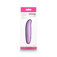 Back of INYA Flirt box showing care instructions and rechargeable vibe details