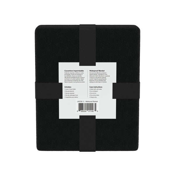 Back label of the Adore U Waterproof Blanket displaying care and product instructions