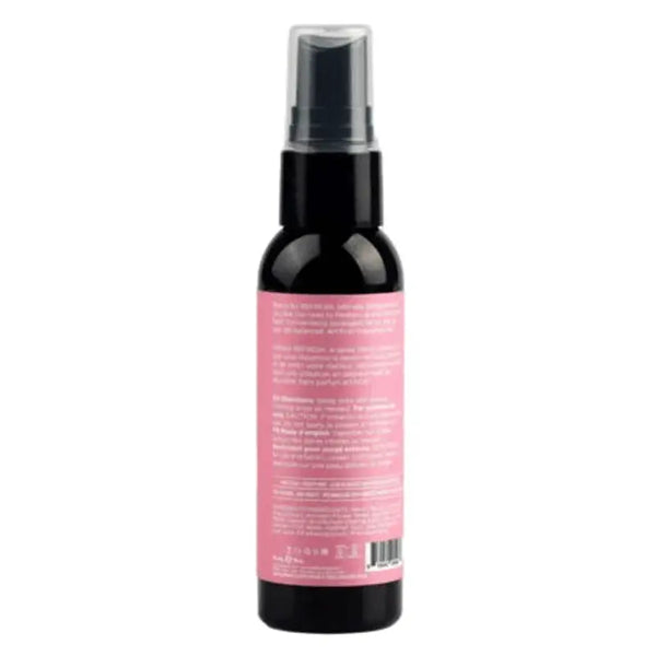 Back label of the Earthly Body intimate spray showing usage directions and ingredient list