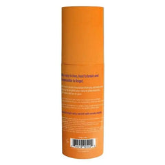 Back label of Forget Me Not body mist showing product description and barcode on orange packaging