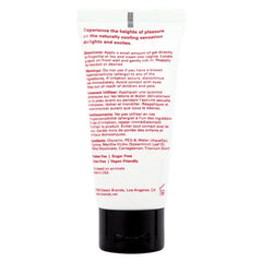 Back label of Happy Gee gel tube listing cooling ingredients, directions, and vegan-friendly status