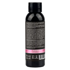Back label of Hemp Seed Massage & Body Oil listing multilingual instructions and ingredients
