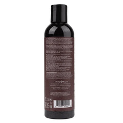 Back label of Hemp Seed Massage Oil listing natural ingredients and usage directions
