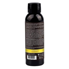 Back label of Hemp Seed Massage Oil showing multilingual directions and ingredients list