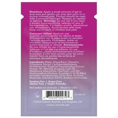 Back label of Hiney Helper foil packet showing directions, warnings, and vegan-friendly ingredients