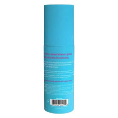 Back label of Let's Lock Lips body mist showing product description and barcode on teal packaging