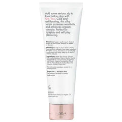 Back label of Oh Yes Stimulant tube showing ingredients, directions, and paraben-free claim