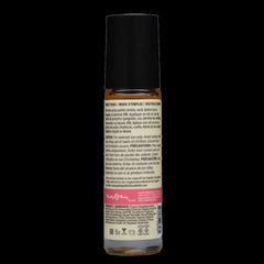 Back label of roll-on perfume showing directions and cautions in multiple languages