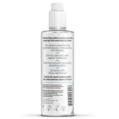 Back label of Simply Timeless Aqua Jelle showing key ingredients including Olive Leaf Extract