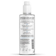 Back label of Simply Timeless Aqua listing key ingredients and usage details