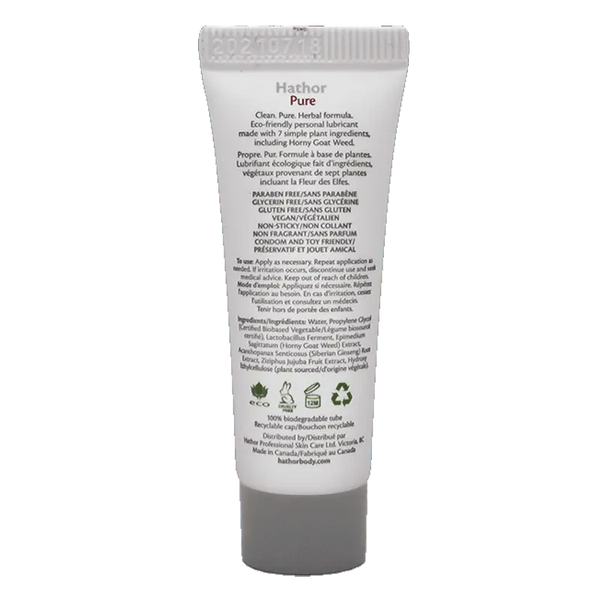 Back label of Sutil Pure 10ml tube listing plant-based, paraben-free ingredients