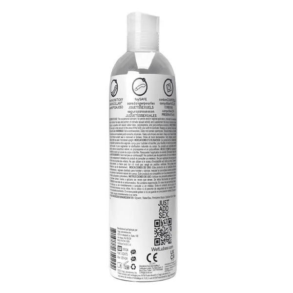 Back label of Wet Uranus water-based anal lubricant showing multilingual usage instructions and icons