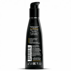 Back label of Wicked Butterscotch lube showing paraben-free, vegan, and olive leaf extract details