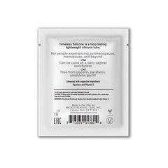 Back label of Wicked Simply Timeless Silicone sachet listing key ingredients including Squalane and Vitamin E