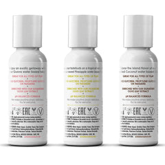 Back labels of three Wicked Simply lubricant bottles showing glycerin-free and pH-balanced formula details