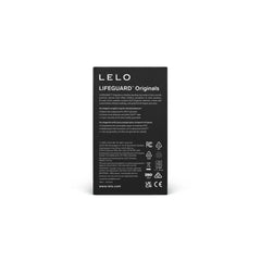 Back of LELO LIFEGUARD Originals packaging listing IPX7 waterproof rating and app features