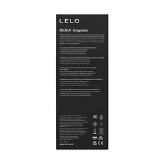 Back of LELO MOKA Originals box displaying multilingual product description and specs