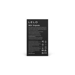 Back of LELO NEA Originals packaging displaying product features and warranty details