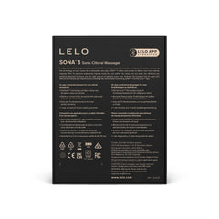 Back of LELO Sona 3 packaging showing multilingual product details and app-connected feature