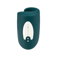 Back of Lovense Gush showing magnetic charging ports and oval Lovense logo panel