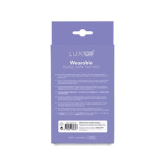 Back of LUXUS Wearable Body-Safe Harness packaging showing multilingual product description