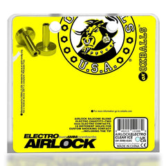 Back of Oxballs Airlock Electro packaging showing product details and two gold-tone 4mm electro contact pins