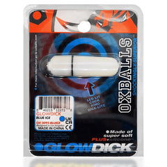 Back of Oxballs Glowdick packaging with barcode, model OX-3095-BLUICE, and bullet detail