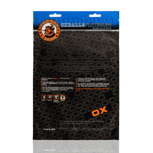 Back of Oxballs Platinum packaging showing care instructions and product details for Pig Hole Morph