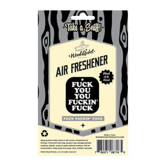 Back of packaging showing hang instructions and scent info for the novelty air freshener
