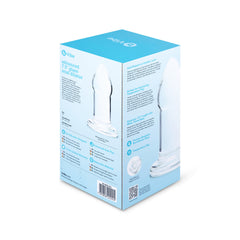 Back panel of b-Vibe Advanced 7.5-Inch Glass Anal Dilator box with features and specs listed