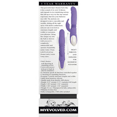 Back panel of Evolved Thick & Thrust Bunny box detailing thrusting and expanding shaft features
