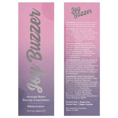 Back panel of Joy Buzzer box showing directions, warnings, and paraben-free ingredient list