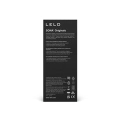 Back panel of LELO SONA Originals black box showing product description and multilingual text